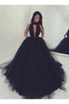 plunging-v-neck-black-tulle-prom-dress-ball-gown