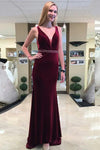 plunging-v-neck-burgundy-velvet-evening-dresses