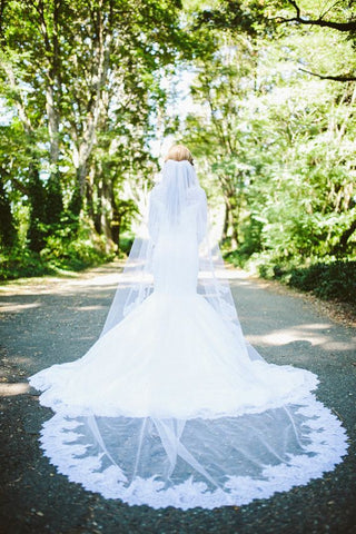 Lace Trim Long Ivory Tulle Wedding Veils – loveangeldress