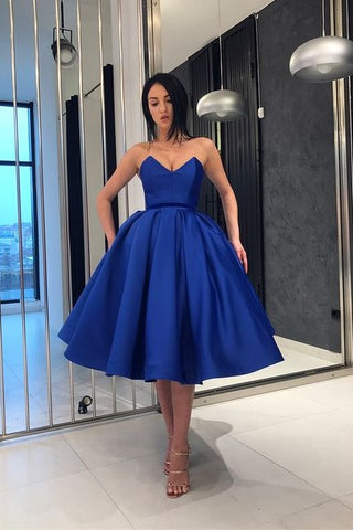 Royal Blue Short Prom Dress Plunging Neckline Ball Gown