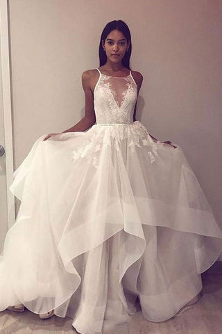 Ivory A-line Tulle Lace Top Straps Wedding dresses MW683