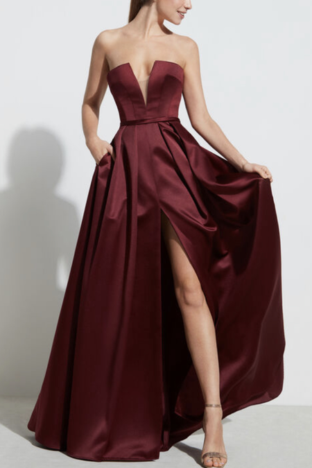 Two-tone Runway Prom Gown with Satin High-low Skirt