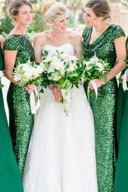 Sequin Green Wedding Party Dresses with Short Sleeves – loveangeldress
