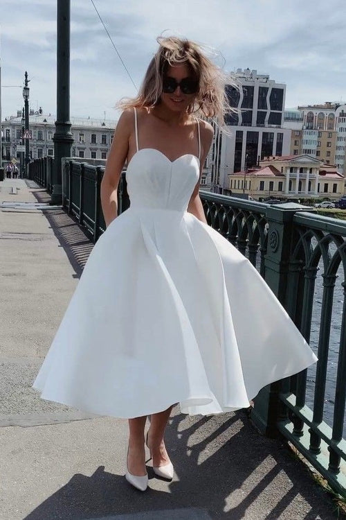 Women Midi Sleeveless V-Neck Dress Simple White Dresses For