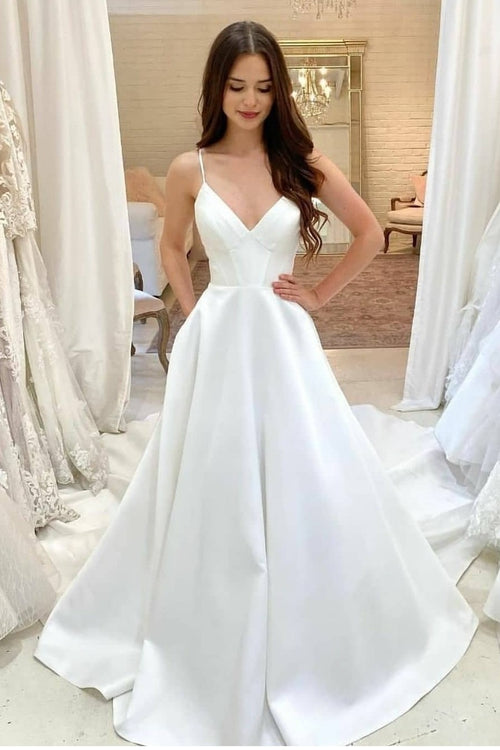 A-line Satin Wedding Dresses with Slit Strapless Wedding Gown VW2130