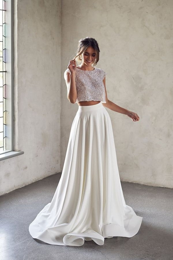 Two-piece Wedding Dress with Beaded Top Satin Skirt – loveangeldress