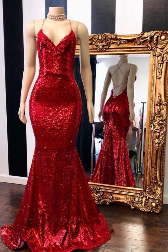 Sparkly Red Sequin One Shoulder Sleeve Prom Dress - Xdressy