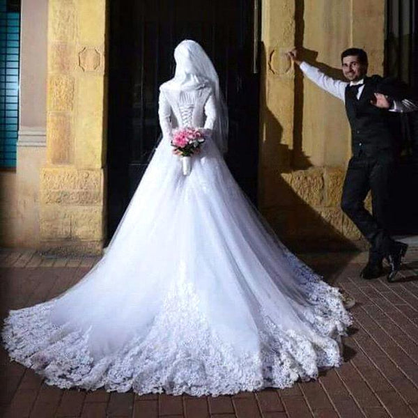 White Wedding Dress Long Modest Muslim Dubai Evening Dresses Muslim Women  Wedding Party Gowns Elegant Arabic Engagement Kitaab Nikkah - Etsy